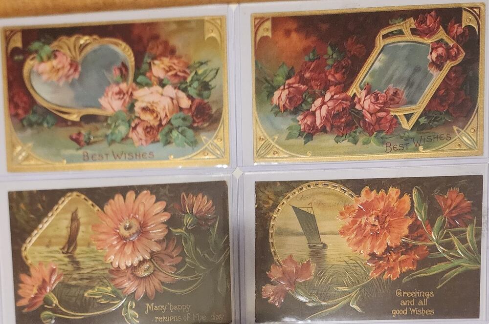 Lot Of Four Vintage Antique Embossed Postcards Flowers